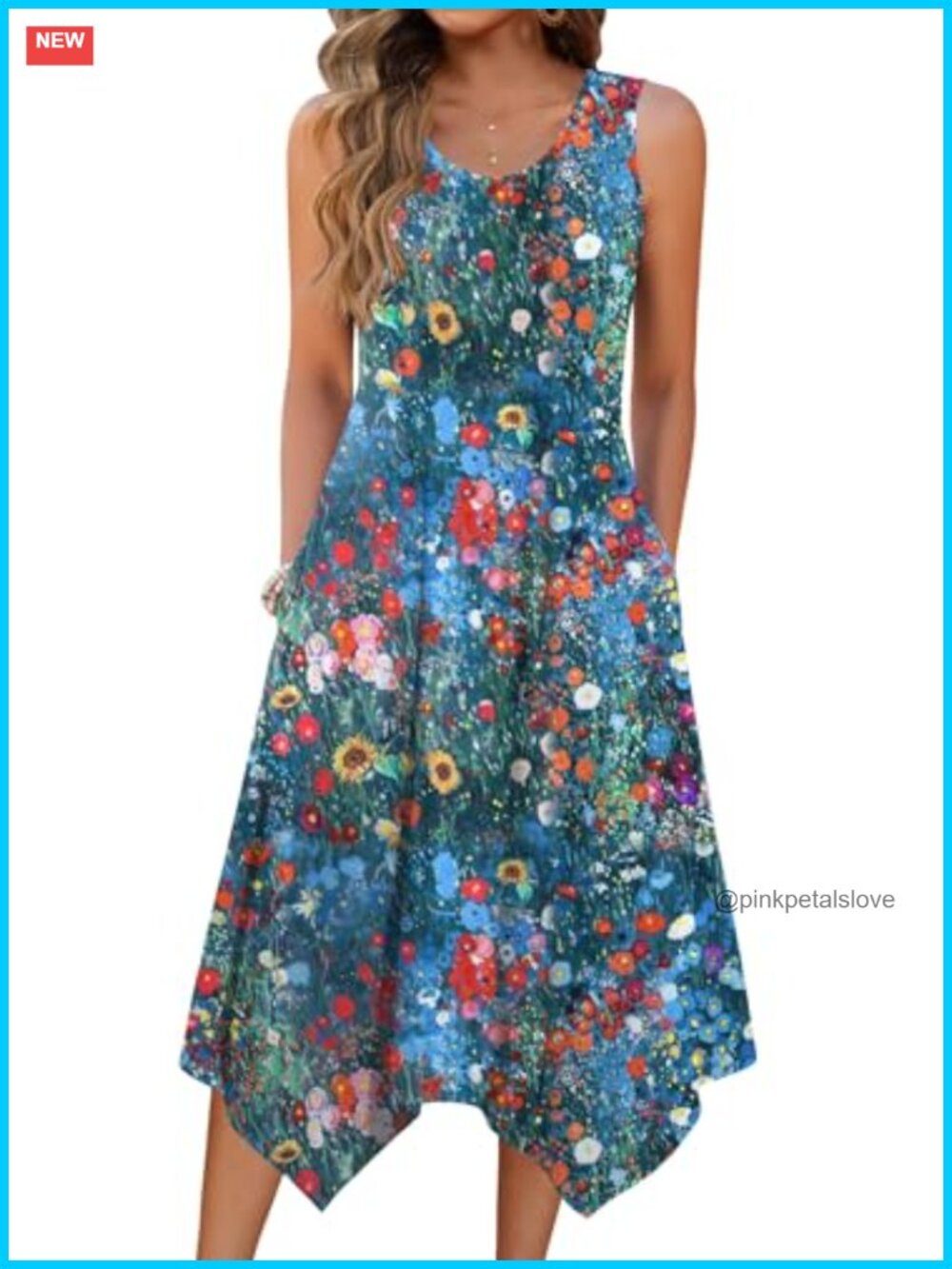 Casual Tank Dress with Pockets Flowy Midi Sundress